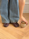 Tovea split toe ballerina med polkaprikker - Brun/Hvid