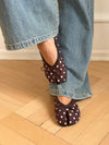 Tovea split toe ballerina med polkaprikker - Brun/Hvid