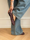 Tovea split toe ballerina med polkaprikker - Brun/Hvid