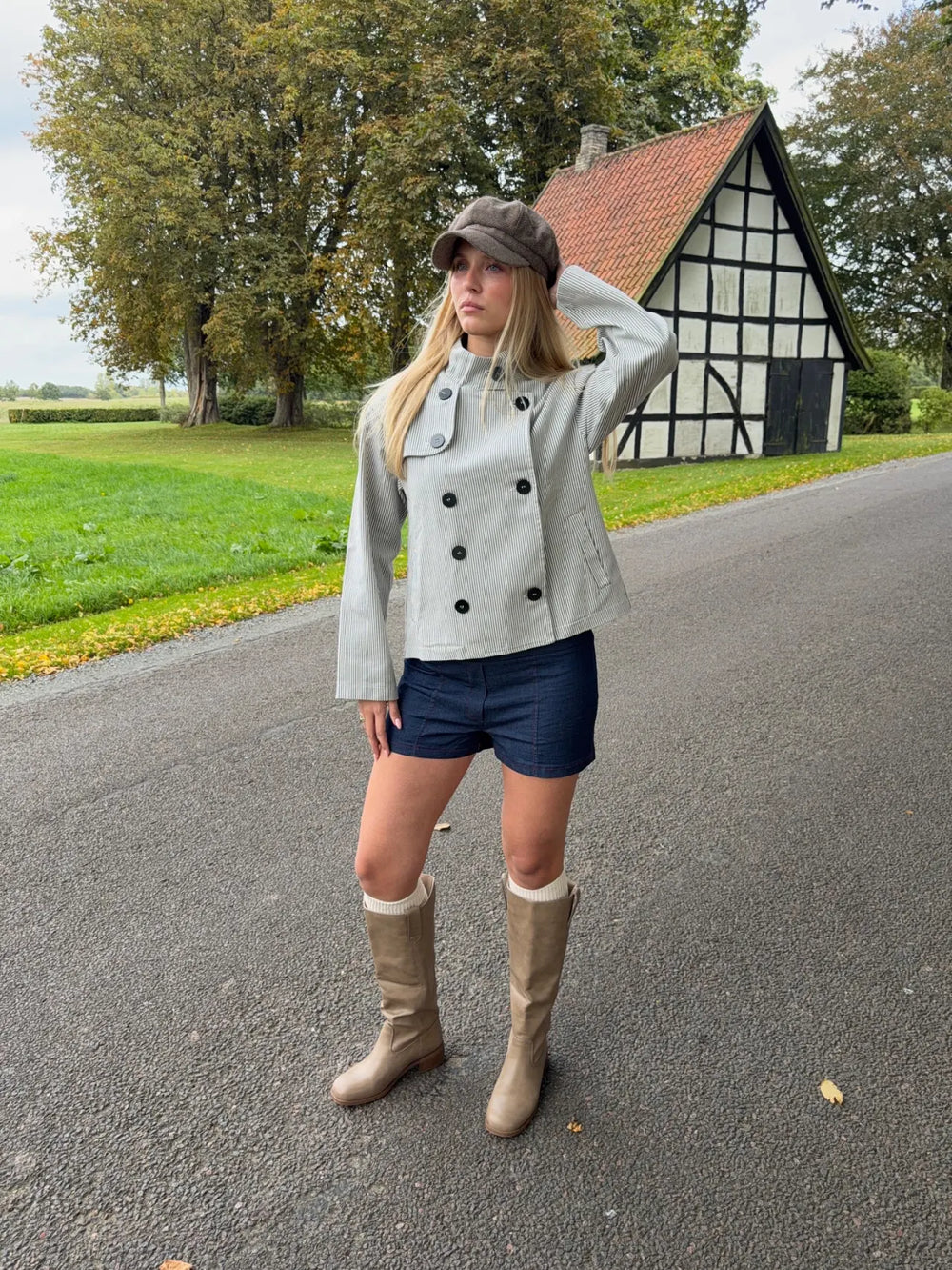 Salma jakke med striber - Grå/off White