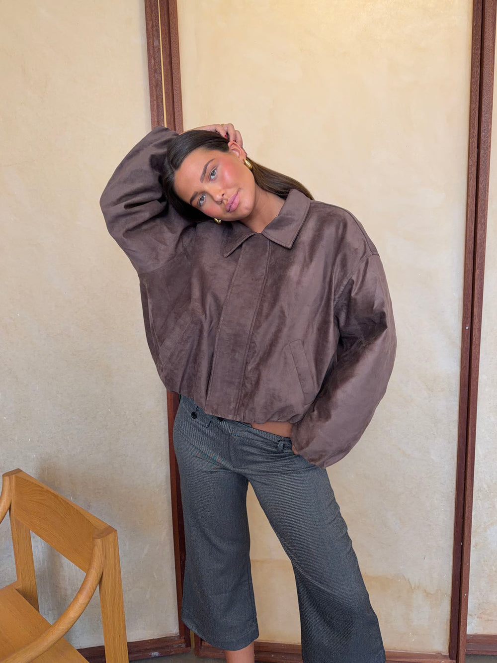 Mathilda jakke i imiteret ruskind - Brun