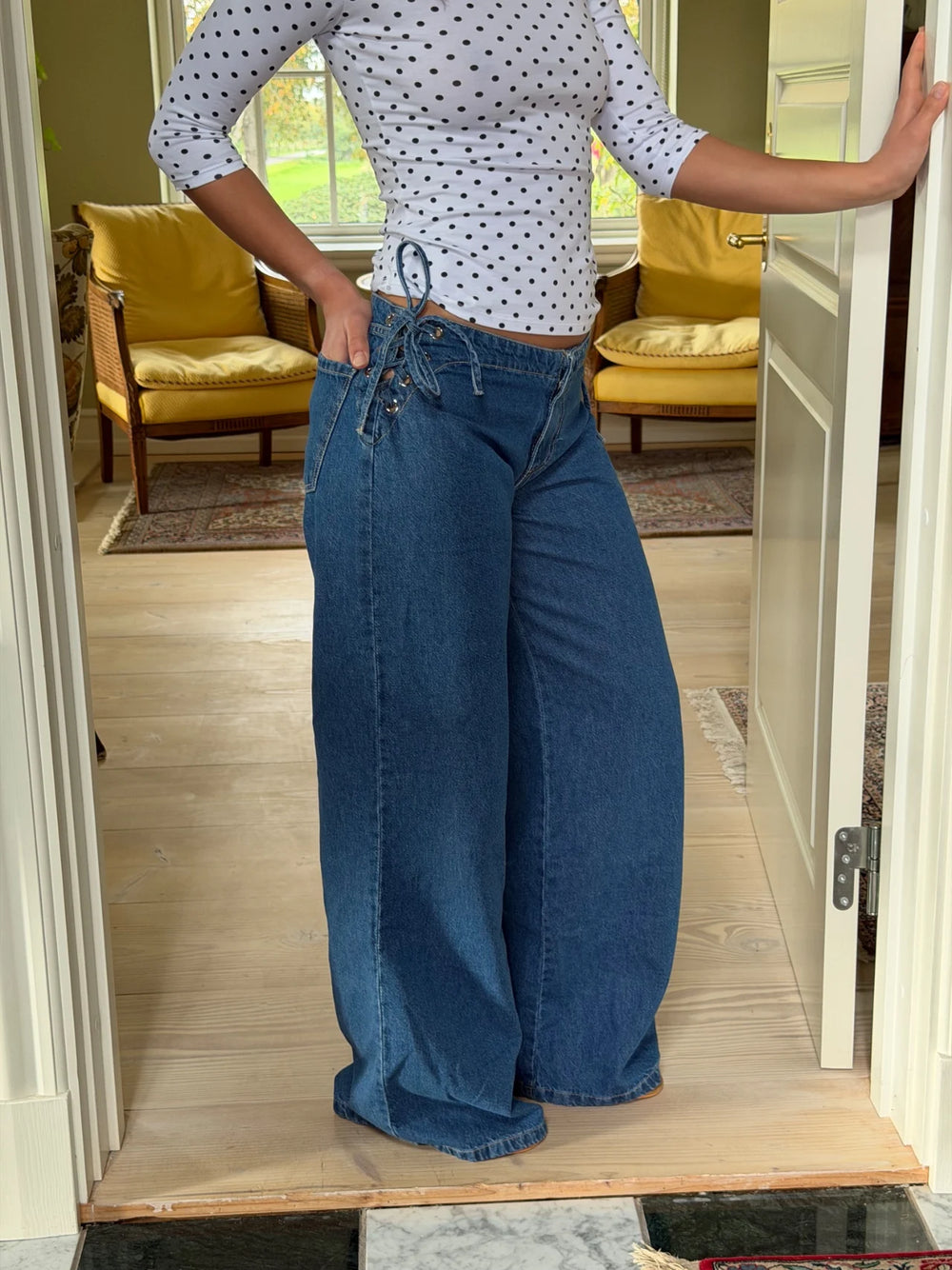 Candice jeans med snørrer - Blå