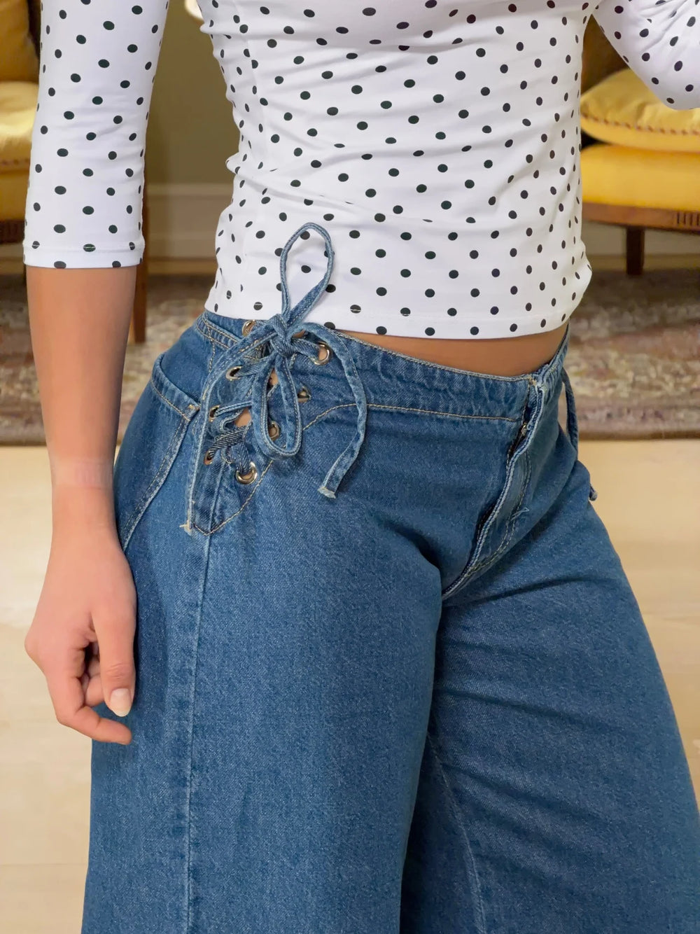 Candice jeans med snørrer - Blå