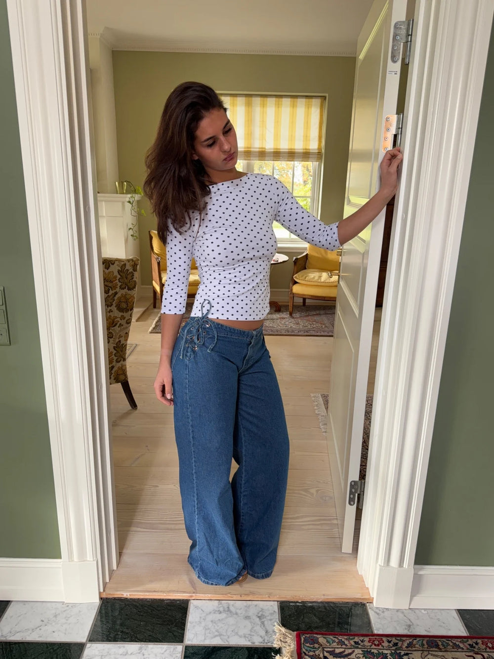 Candice jeans med snørrer - Blå