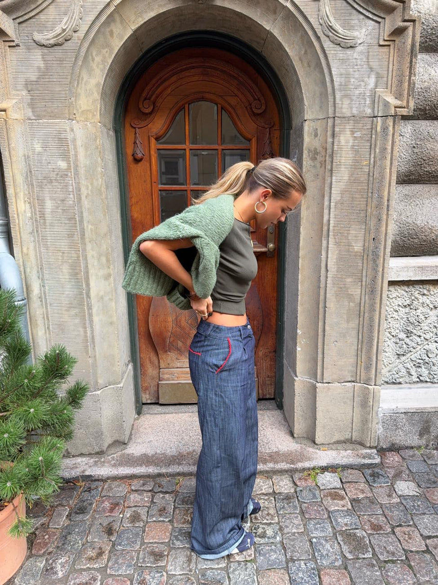 Astrid jeans med detaljer - Navy/rød