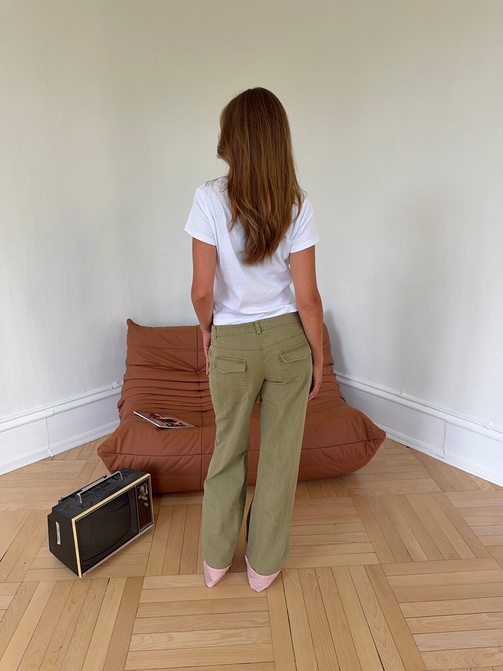 Noala jeans med fold - Kaki/lyserød