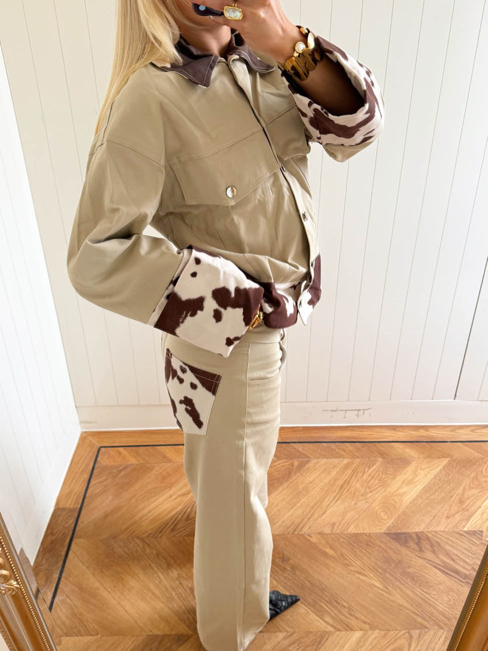 Scandivv jeans med koprint - Beige