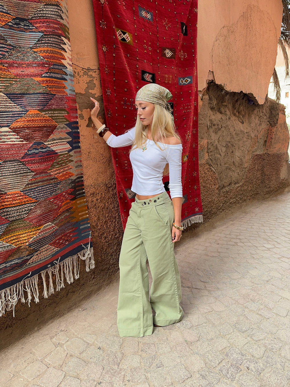Tanija jeans med ringdetaljer - Lysegrøn