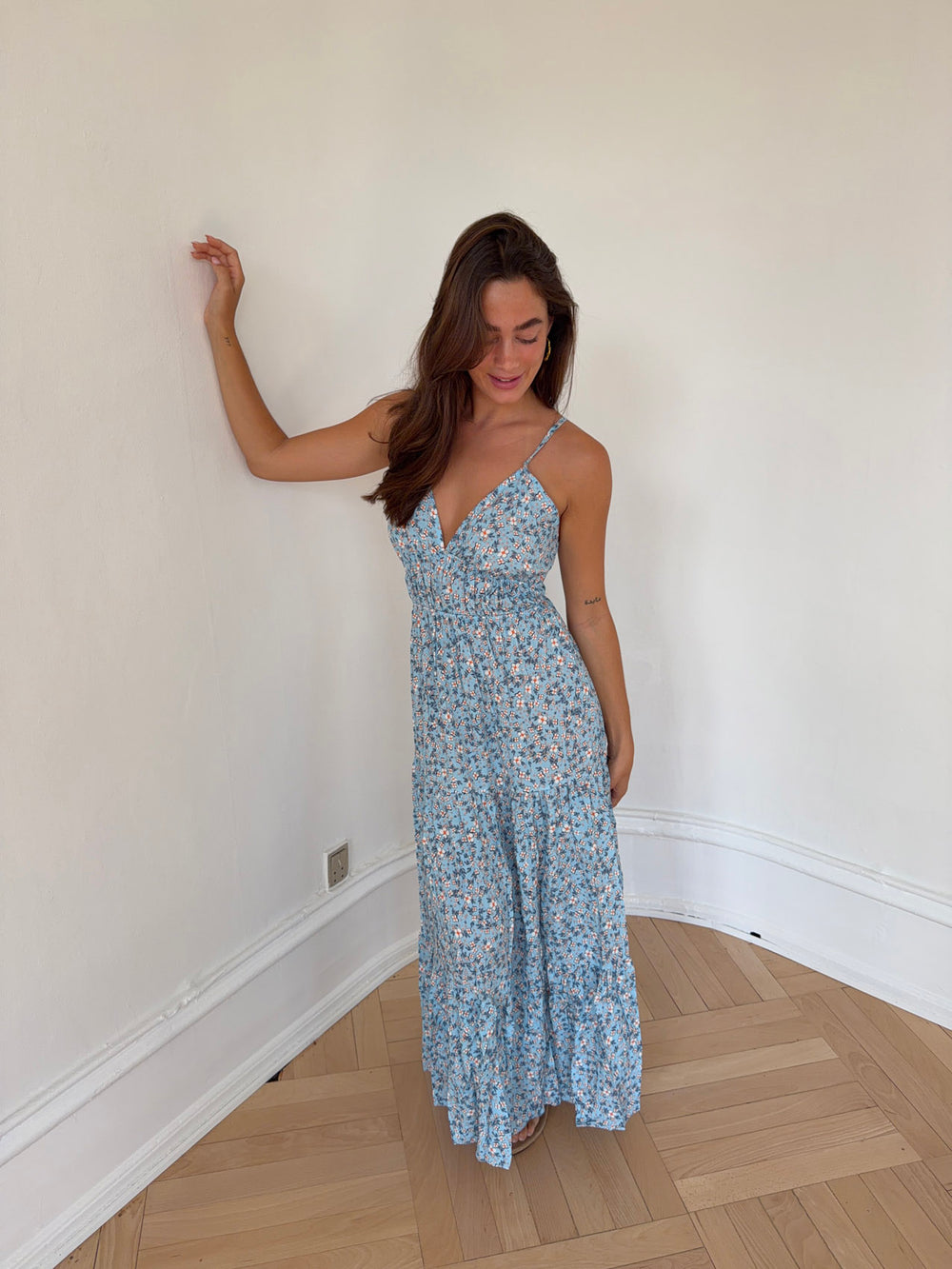 Kimora maxikjole med blomster - Blå