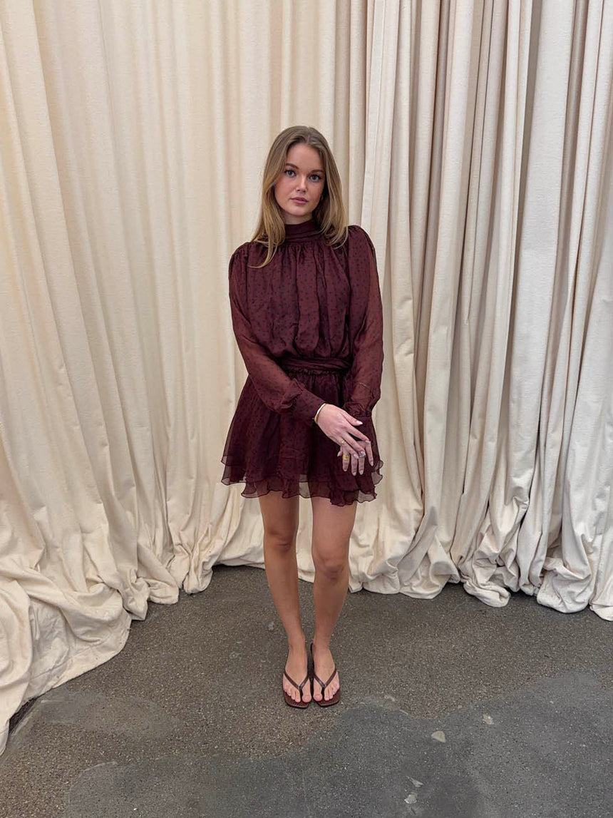 Tommeline kjole med bindebånd - Bordeaux/sort