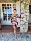 Chila off shoulder kjole med blomster - Hvid/sort/rød
