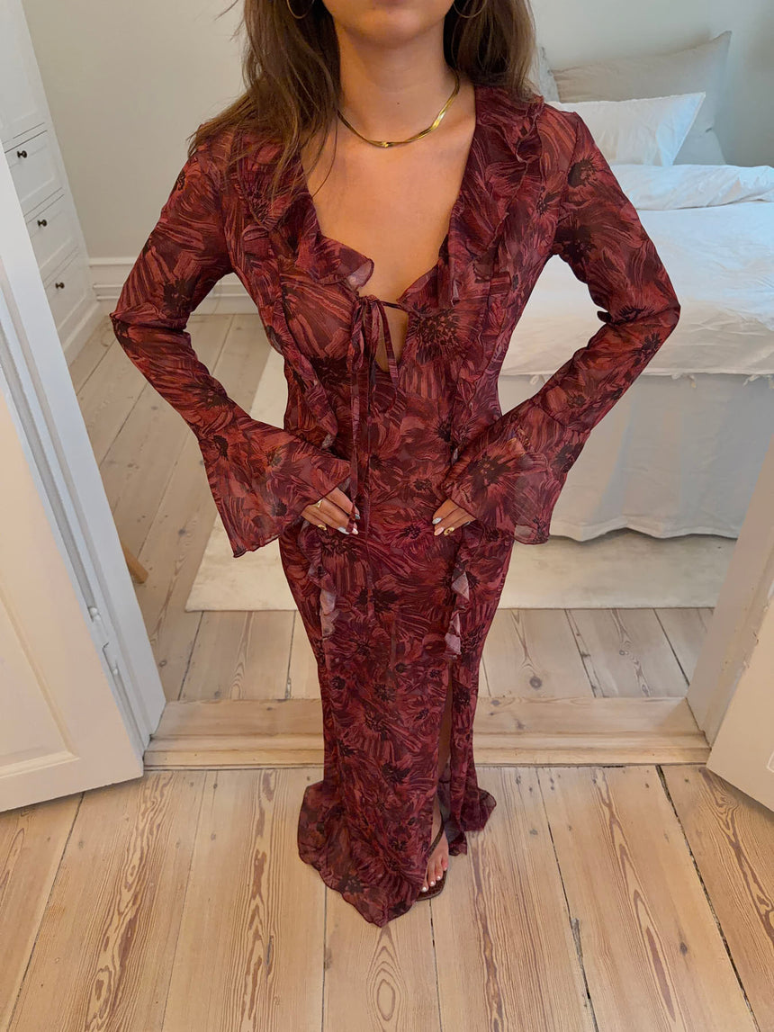 Amy kjole med blomster - Rød