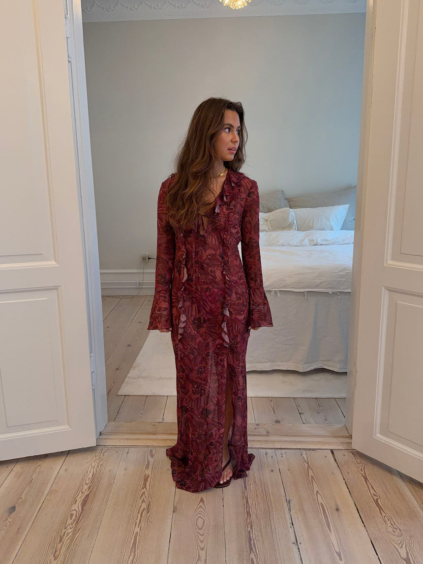 Amy kjole med blomster - Rød