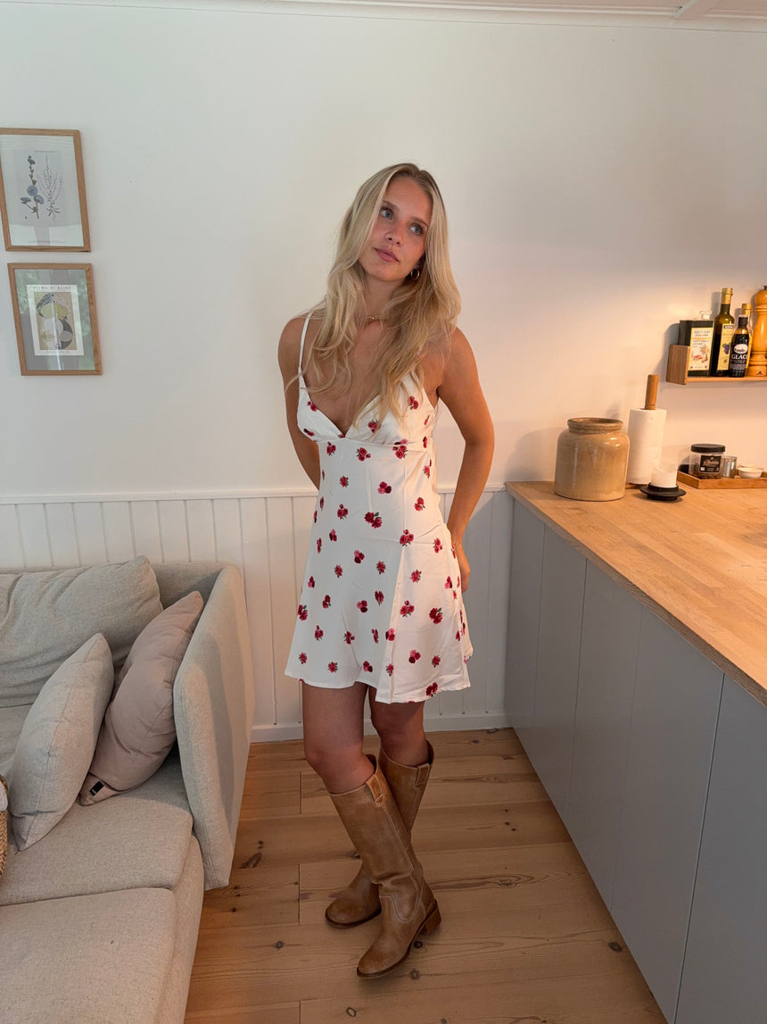 Elodia kjole med blomster mønster - Hvid/rød