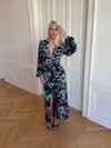 Floral kjole med blomster - Navy/hvid
