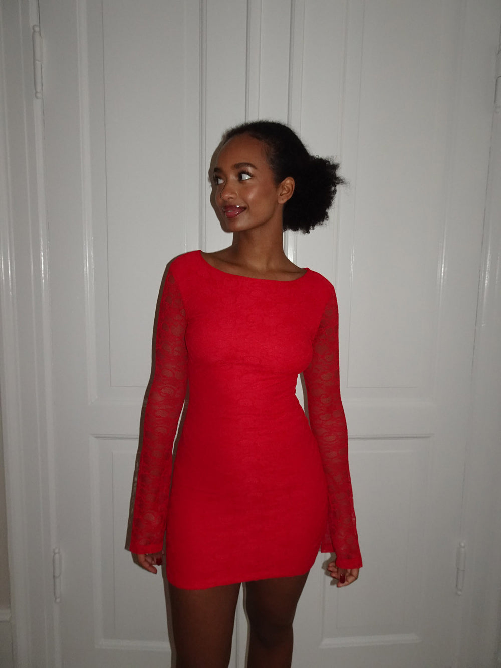 Salline kjole med blonder - Rød