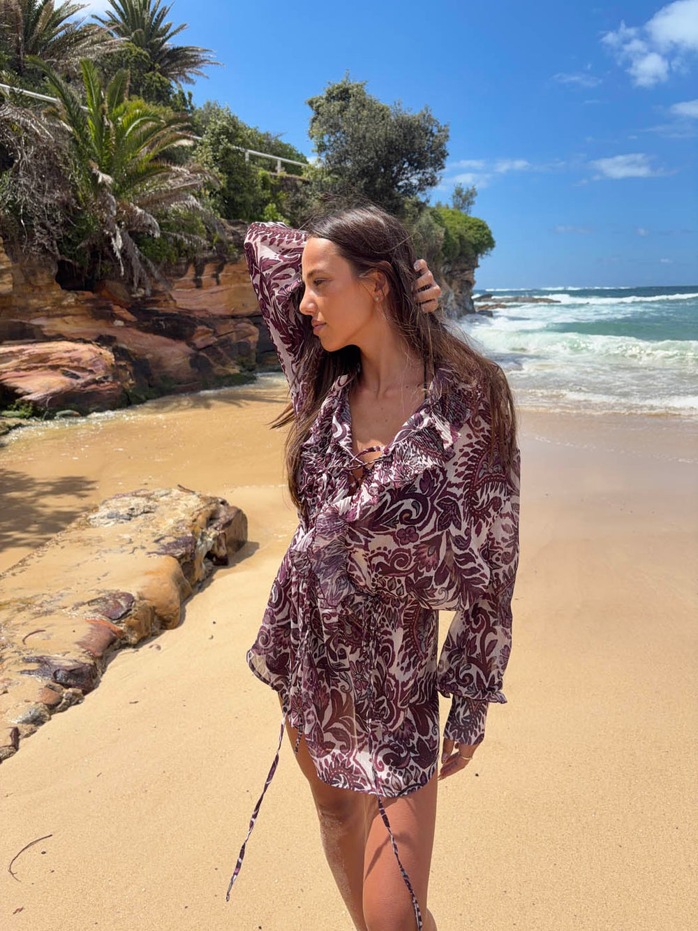 Rose kjole med flæser - Lilla/hvid