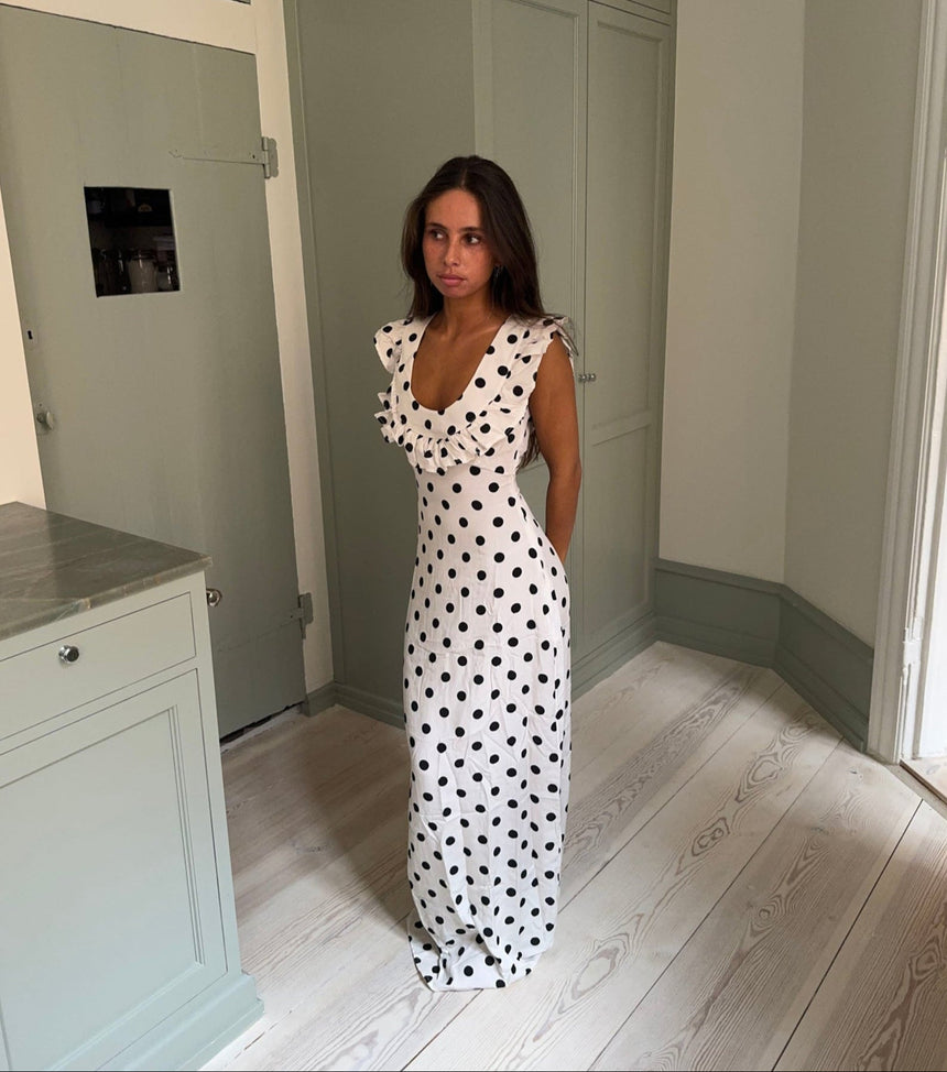 Luna kjole med polka prikker - Hvid/sort