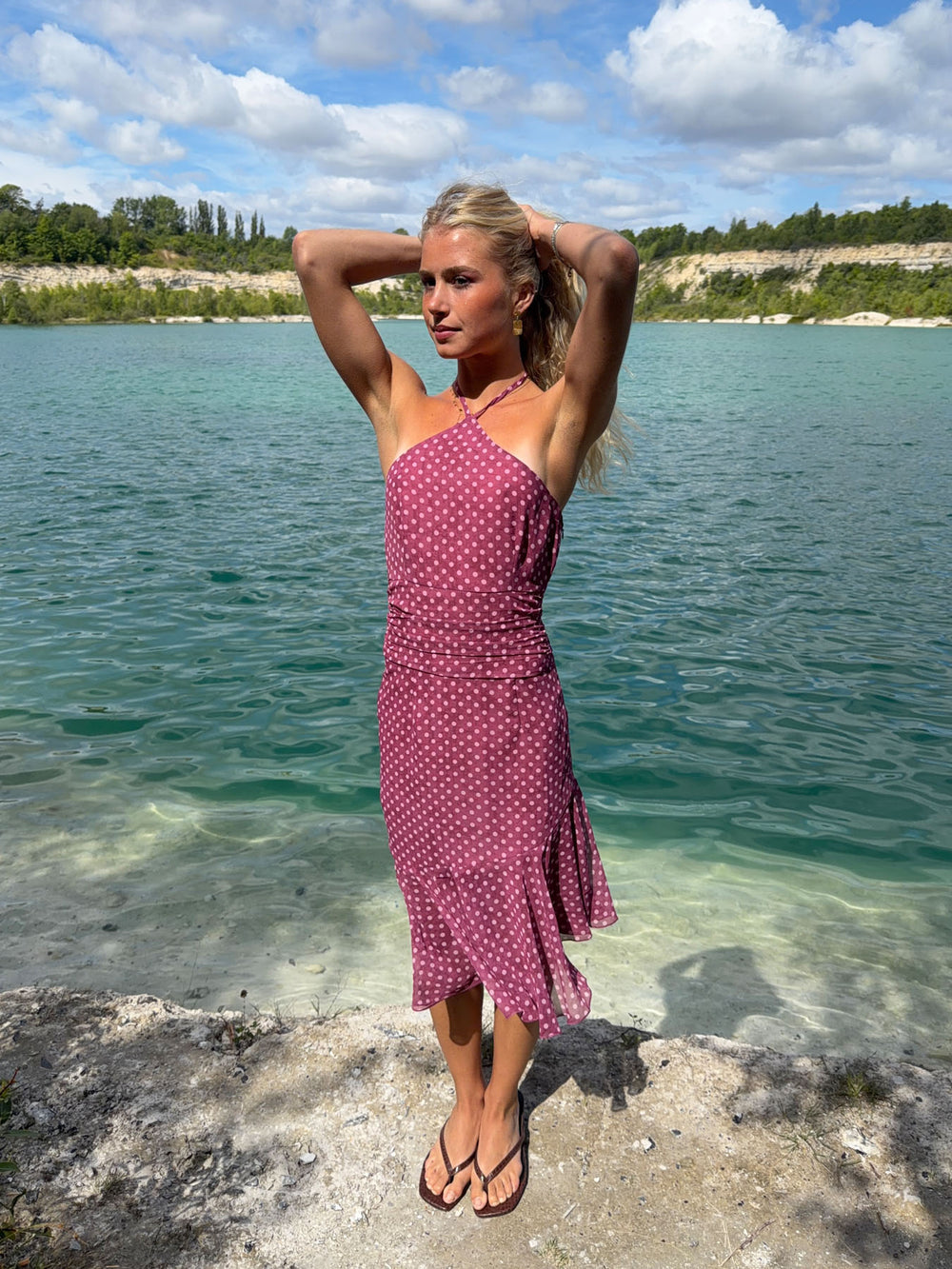 Melisanna kjole med polka prikker - Magenta/lyserød