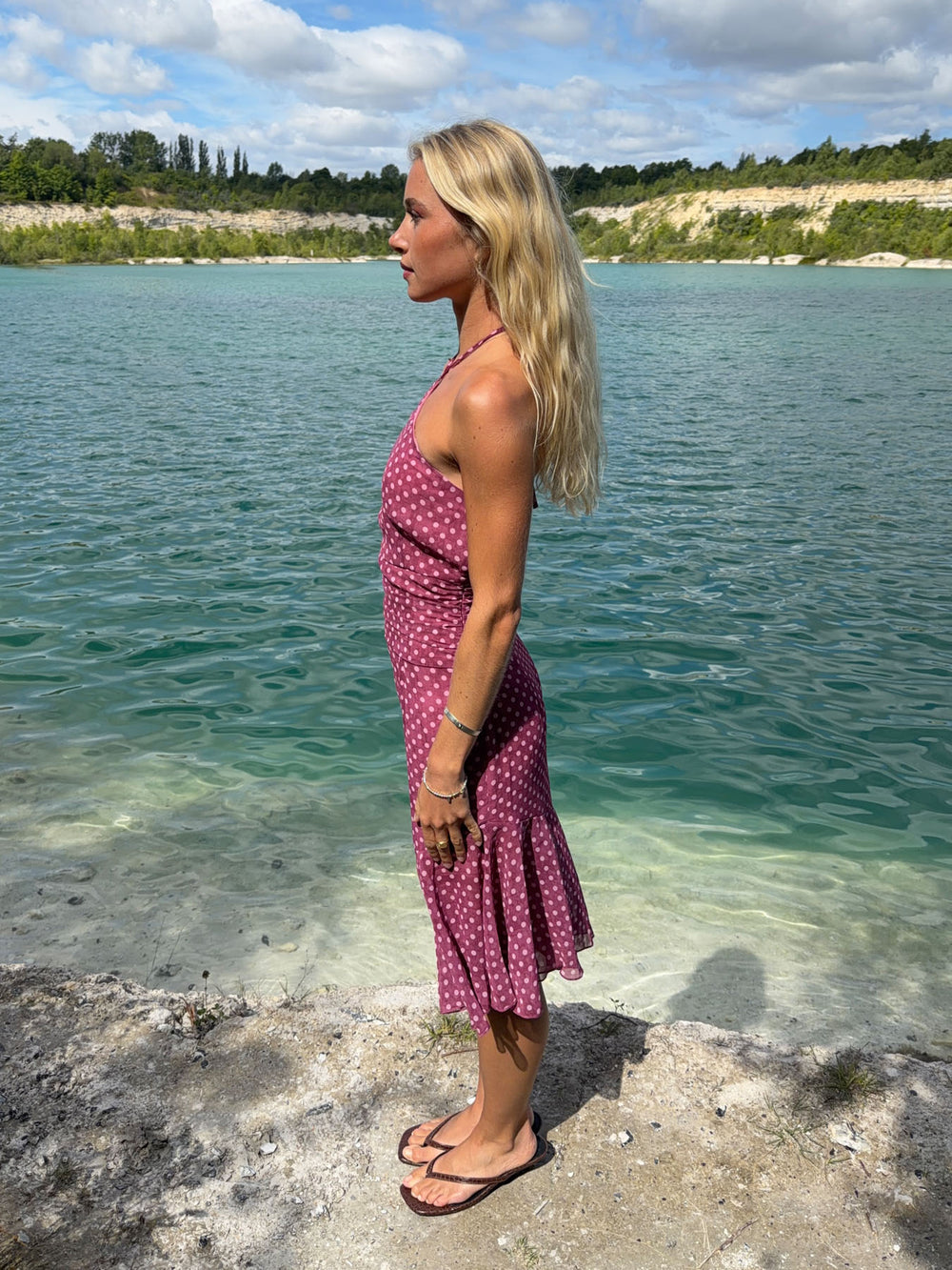 Melisanna kjole med polka prikker - Magenta/lyserød
