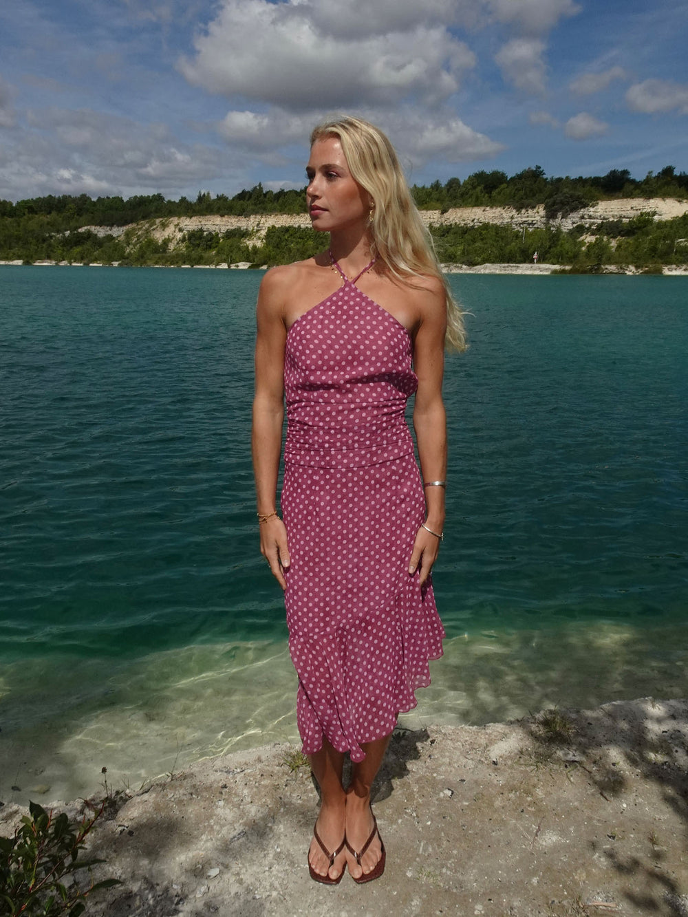 Melisanna kjole med polka prikker - Magenta/lyserød