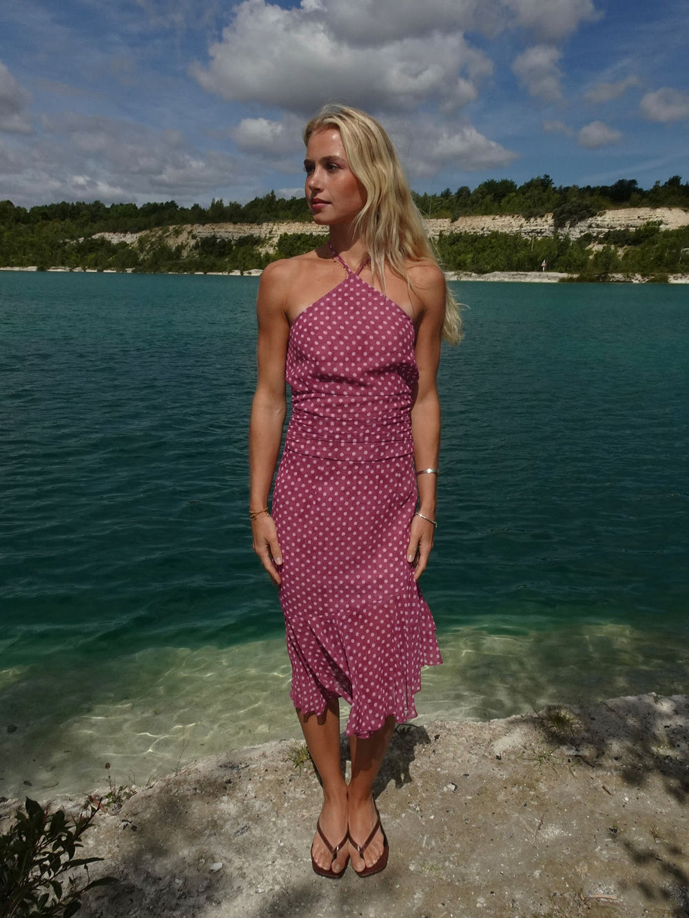 Melisanna kjole med polka prikker - Magenta/lyserød