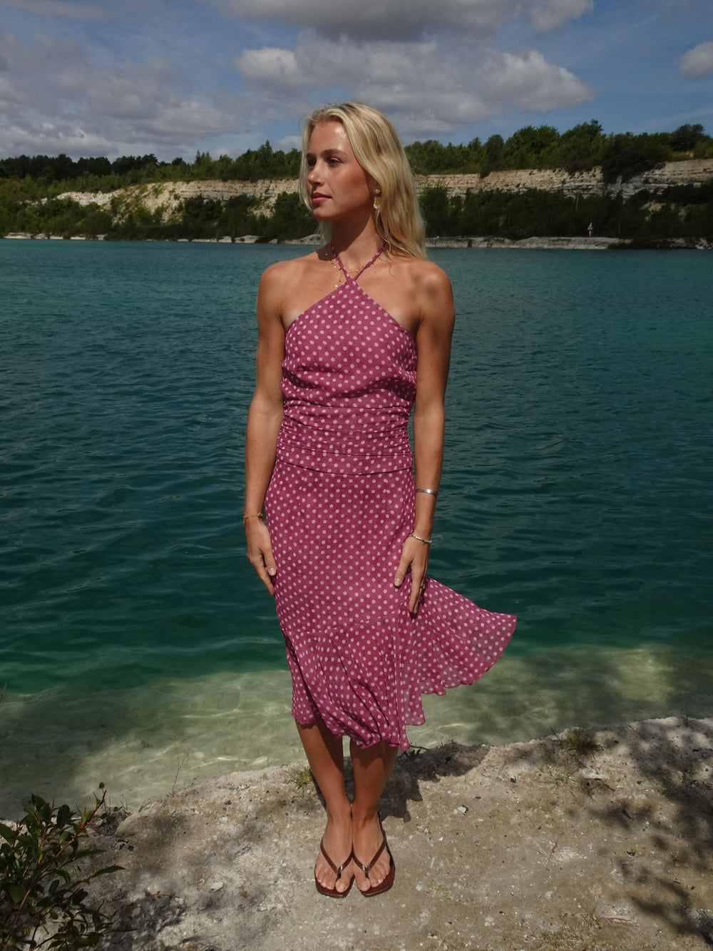 Melisanna kjole med polka prikker - Magenta/lyserød