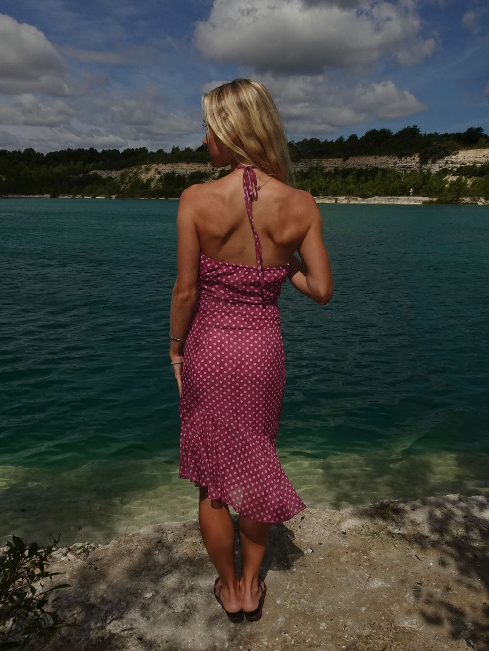 Melisanna kjole med polka prikker - Magenta/lyserød