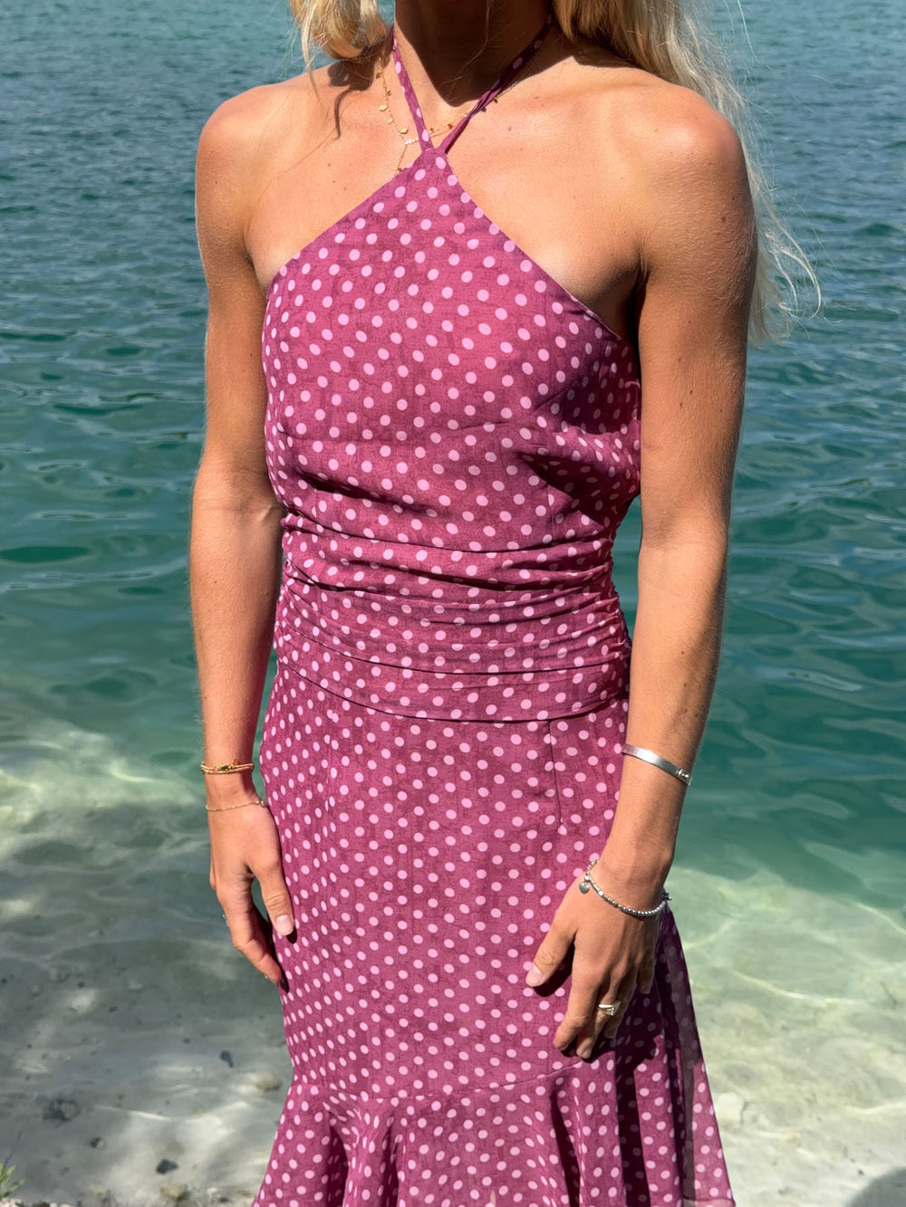 Melisanna kjole med polka prikker - Magenta/lyserød
