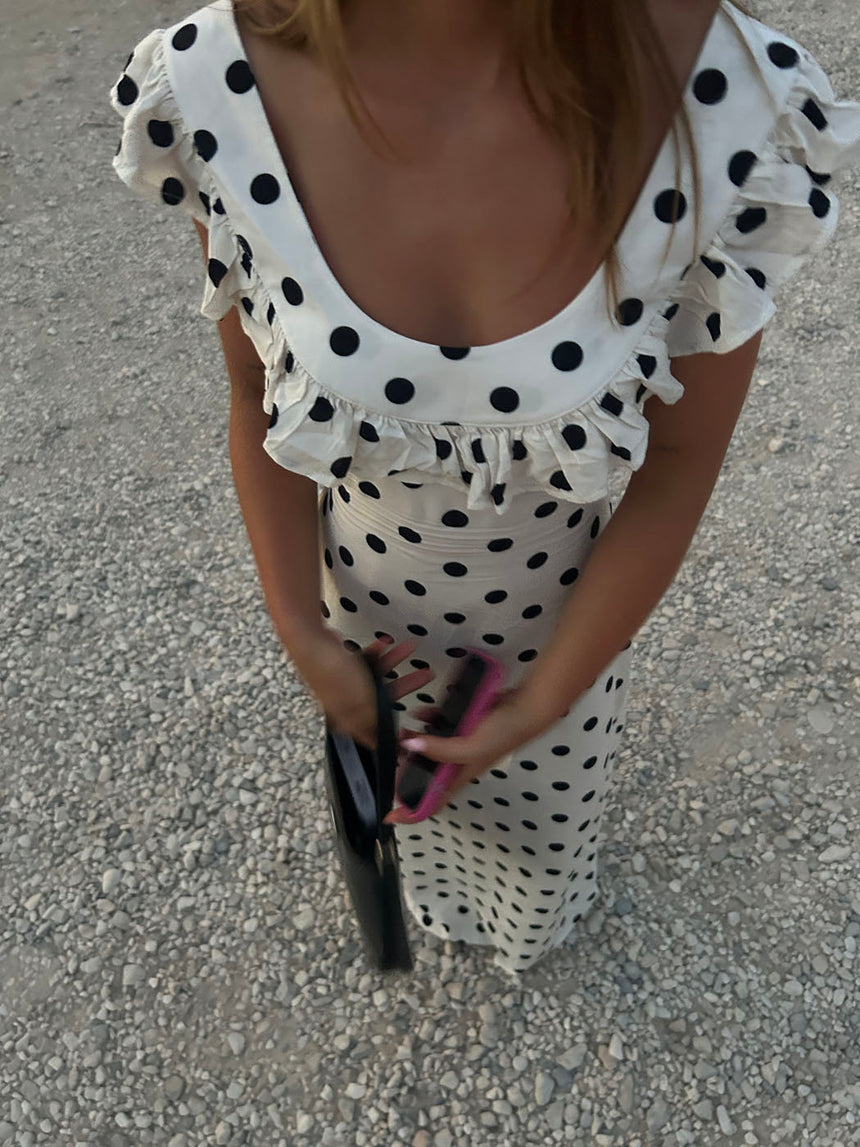 Luna kjole med polka prikker - Hvid/sort