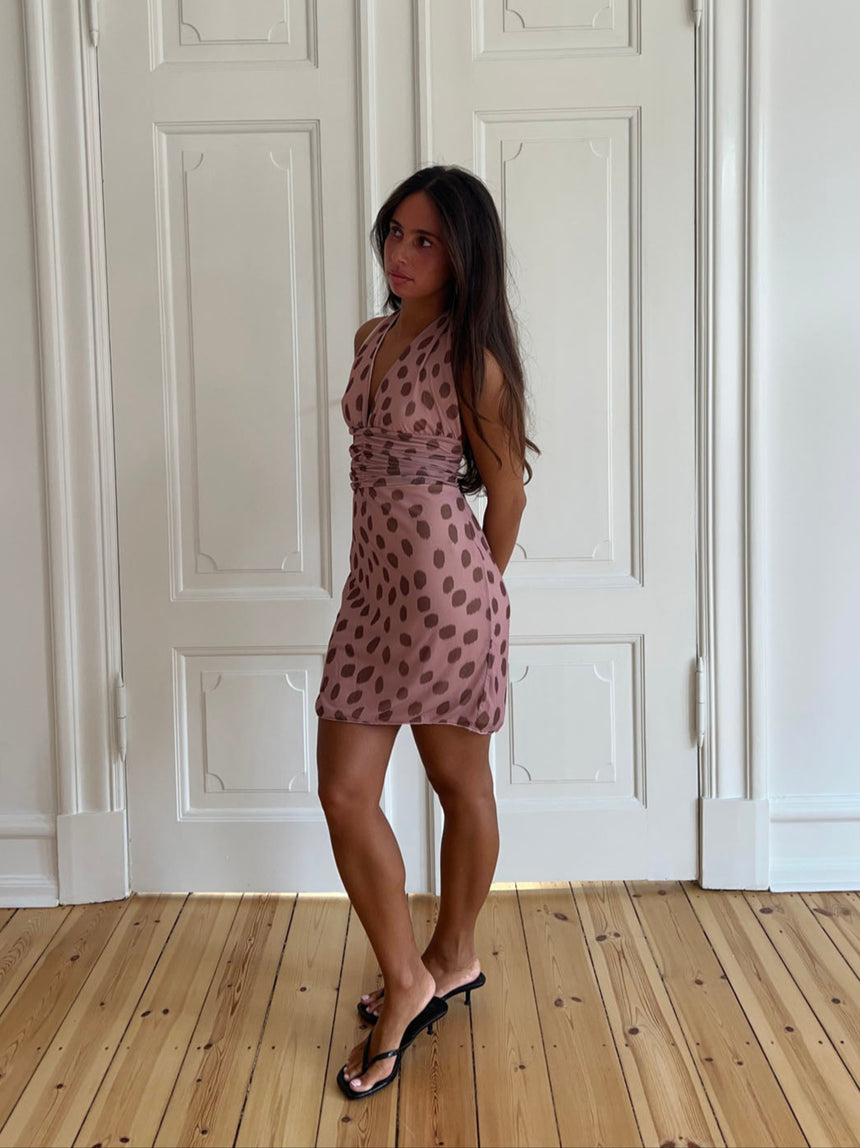 Benita kjole med prikker - Lyserød/brun