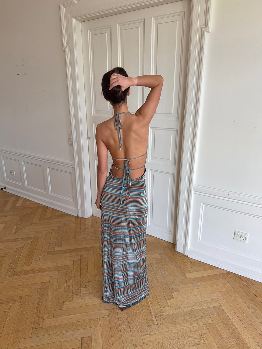 Lolu kjole med striber - Brun/blå/orange