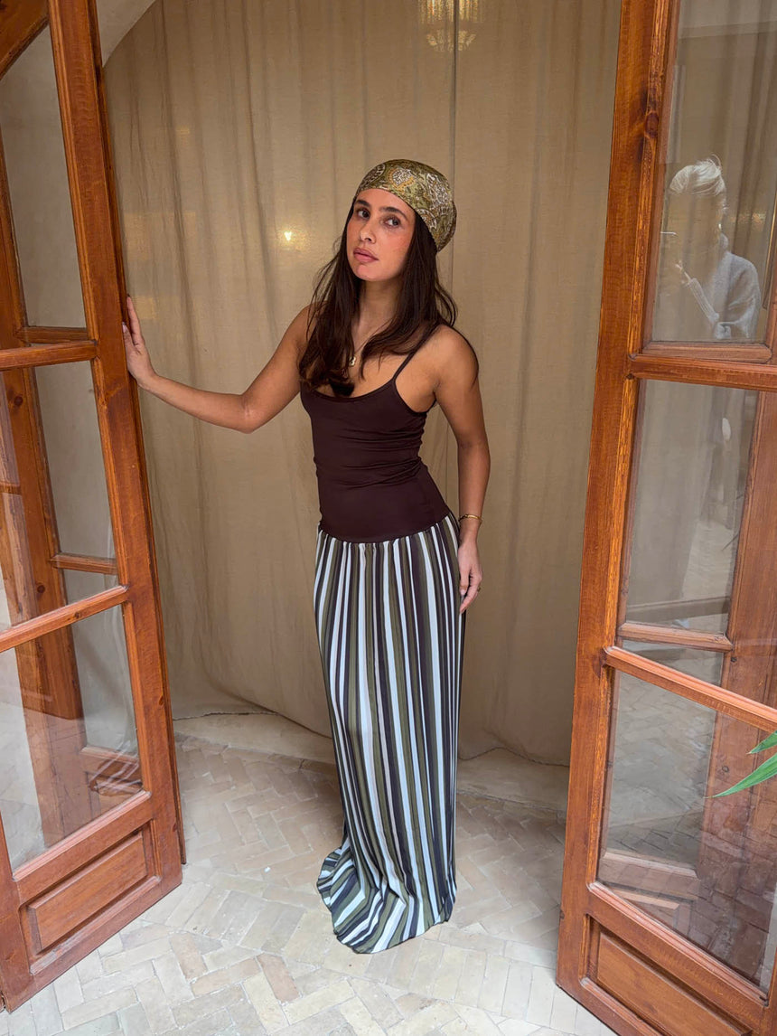 Nessa kjole med striber - Grøn/brun/hvid