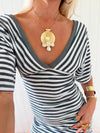 Scandivv kjole med v-neck i striber - Grå/hvid