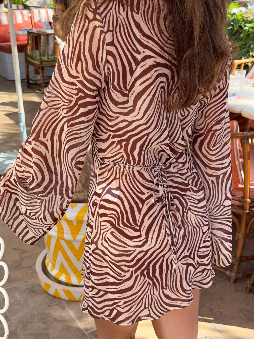 Safaria kjole med zebraprint - Off white/brun