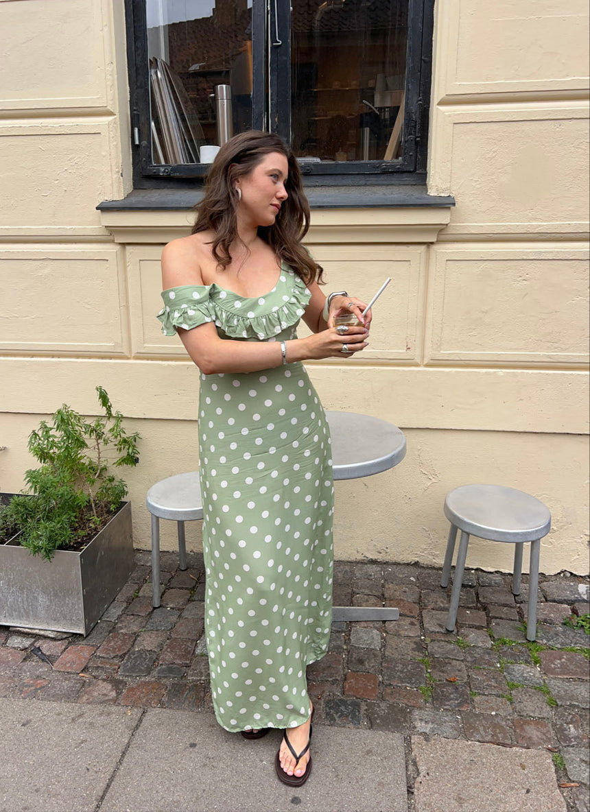 Luna kjole med polka prikker - Grøn/hvid
