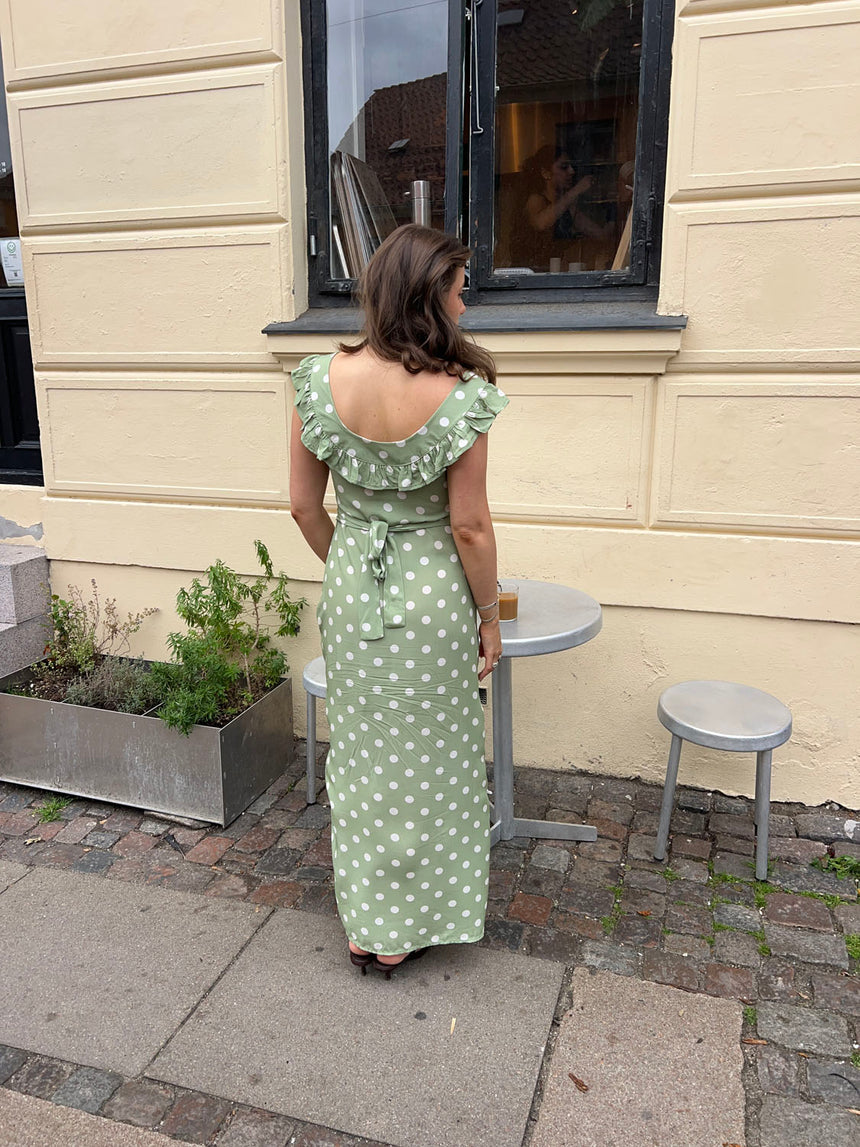 Luna kjole med polka prikker - Grøn/hvid