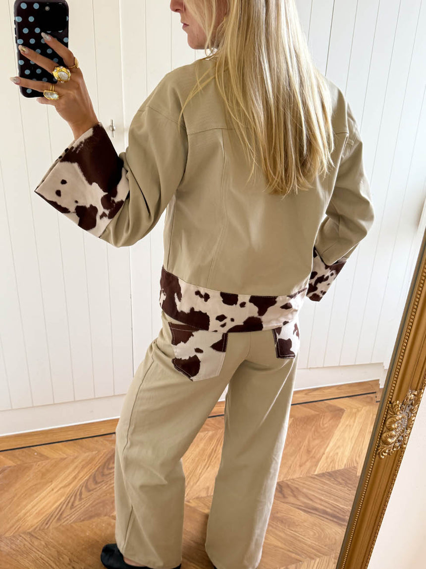 Scandivv ko denim jakke - Beige/brun/hvid