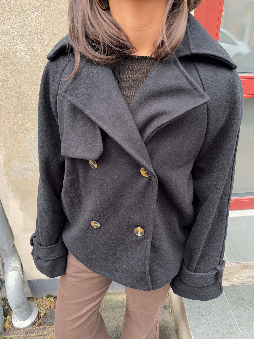 Patricia kort trenchcoat - Sort