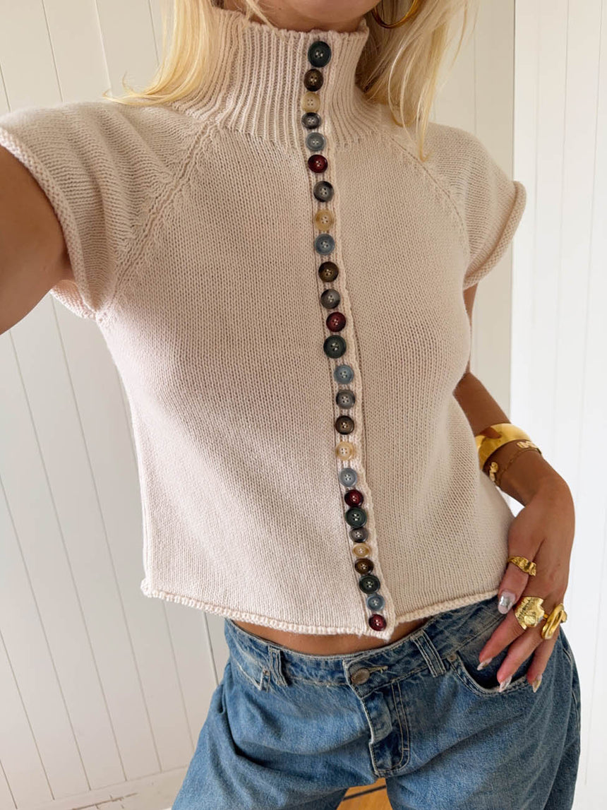 Scandivv kortærmet strik med knapper - Beige/off white