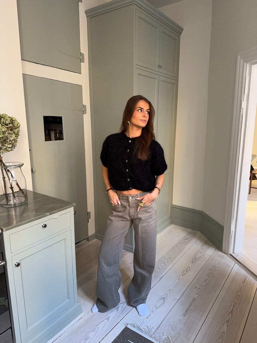Olivia kortærmet mohair cardigan - Sort