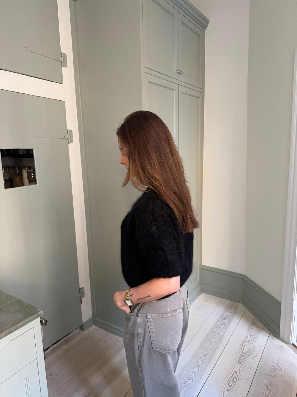 Olivia kortærmet mohair cardigan - Sort