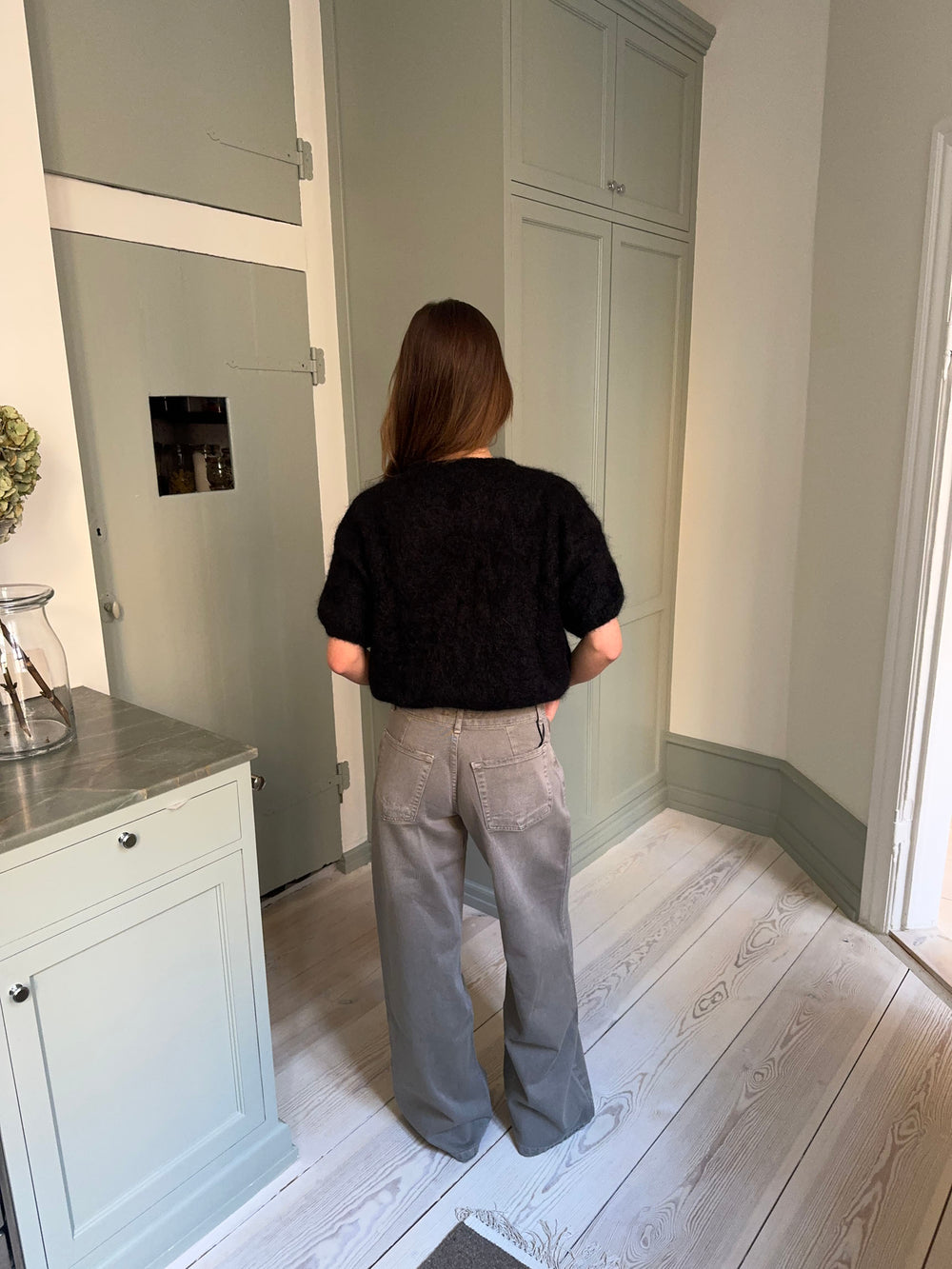 Olivia kortærmet mohair cardigan - Sort