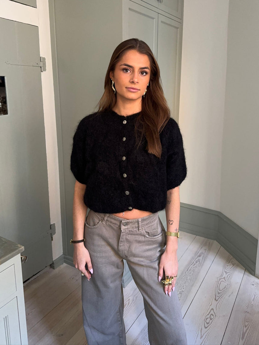 Olivia kortærmet mohair cardigan - Sort