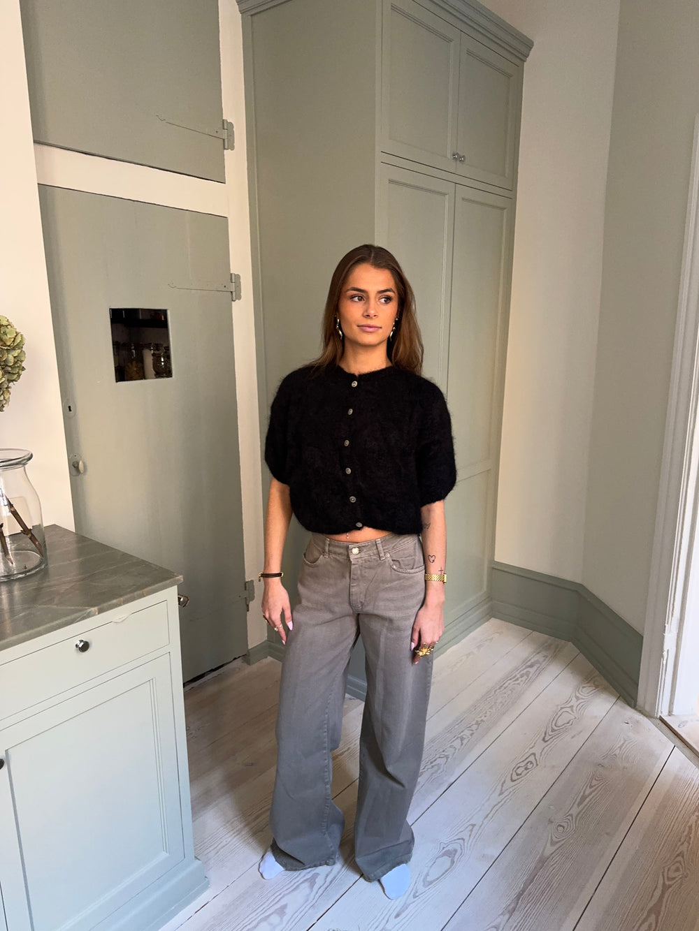 Olivia kortærmet mohair cardigan - Sort