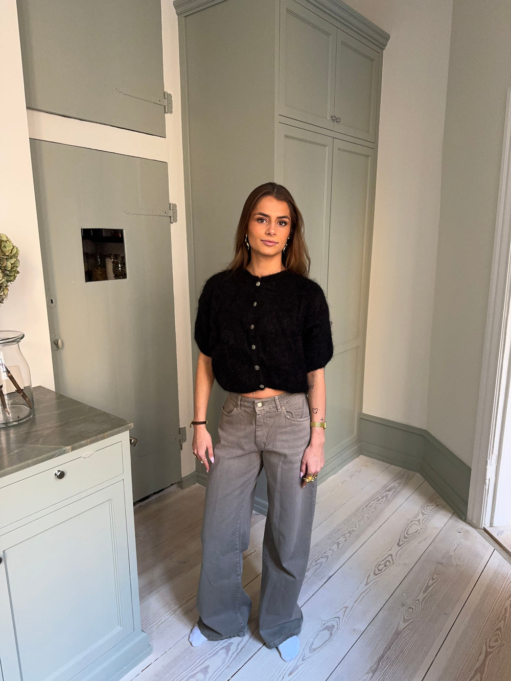 Olivia kortærmet mohair cardigan - Sort