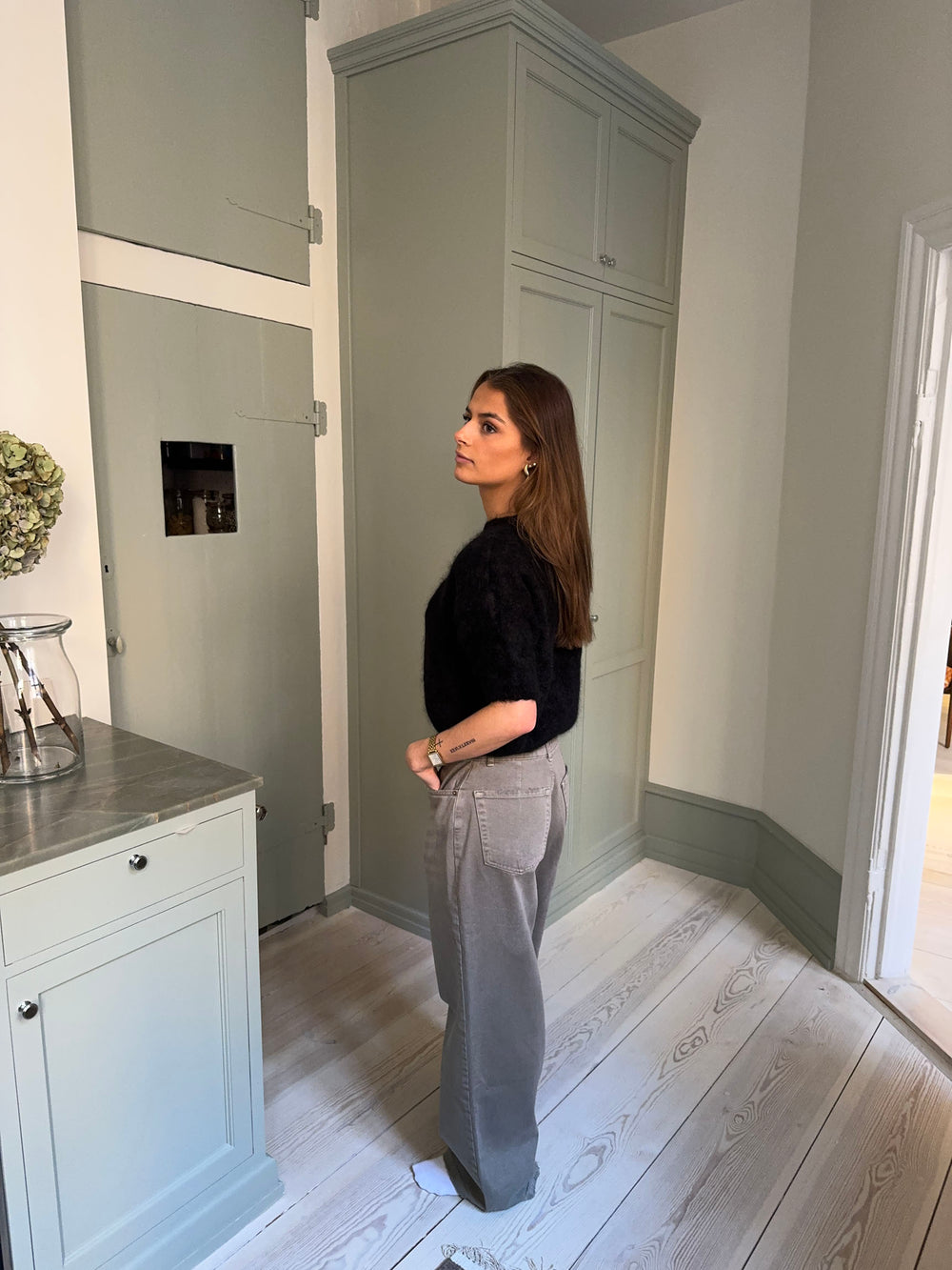 Olivia kortærmet mohair cardigan - Sort
