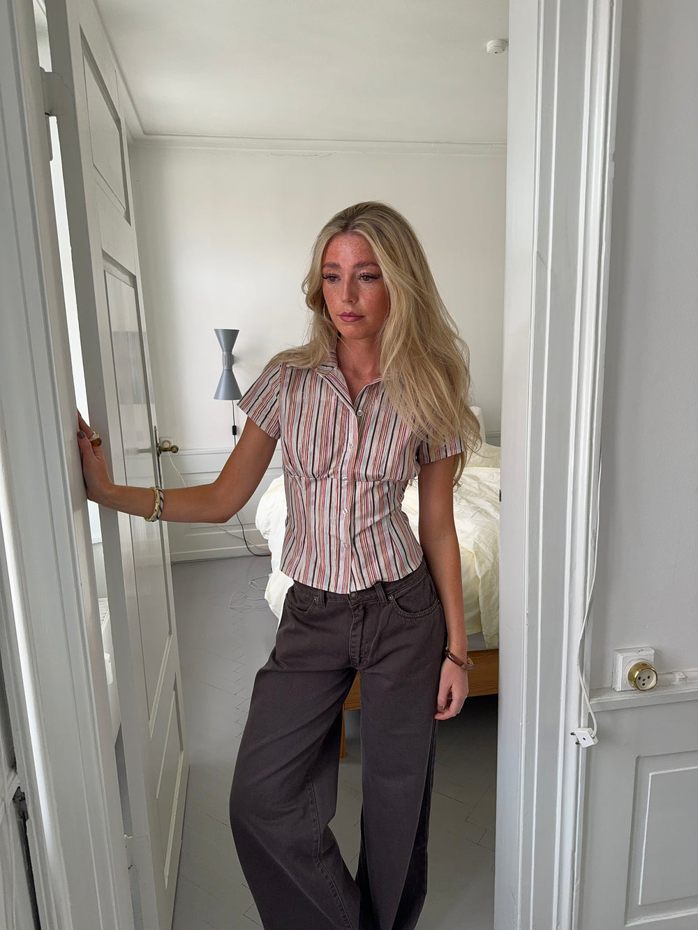 Carolina figursyet skjorte - Multifarvet striber
