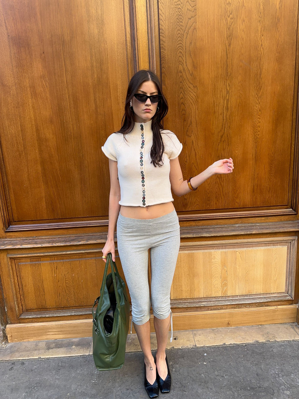 Scandivv kortærmet strik med knapper - Beige/off white