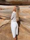 Bodil langærmet bluse med blonder - Hvid